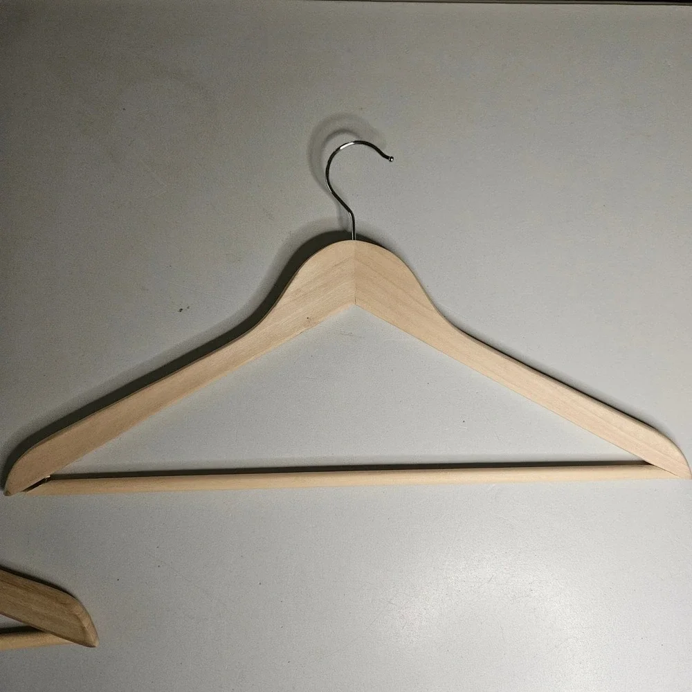 Lot of 8 Solid Wood Suit Hangers Natural Honey Finish Heavy Duty Contoured
